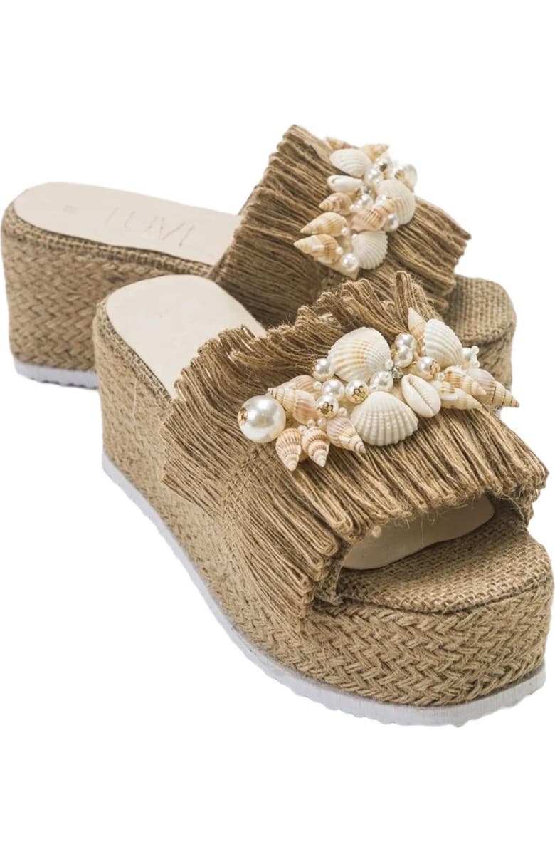 Prologue Shoes Dion Raffia Seashell Wedge Mules, Main, color,