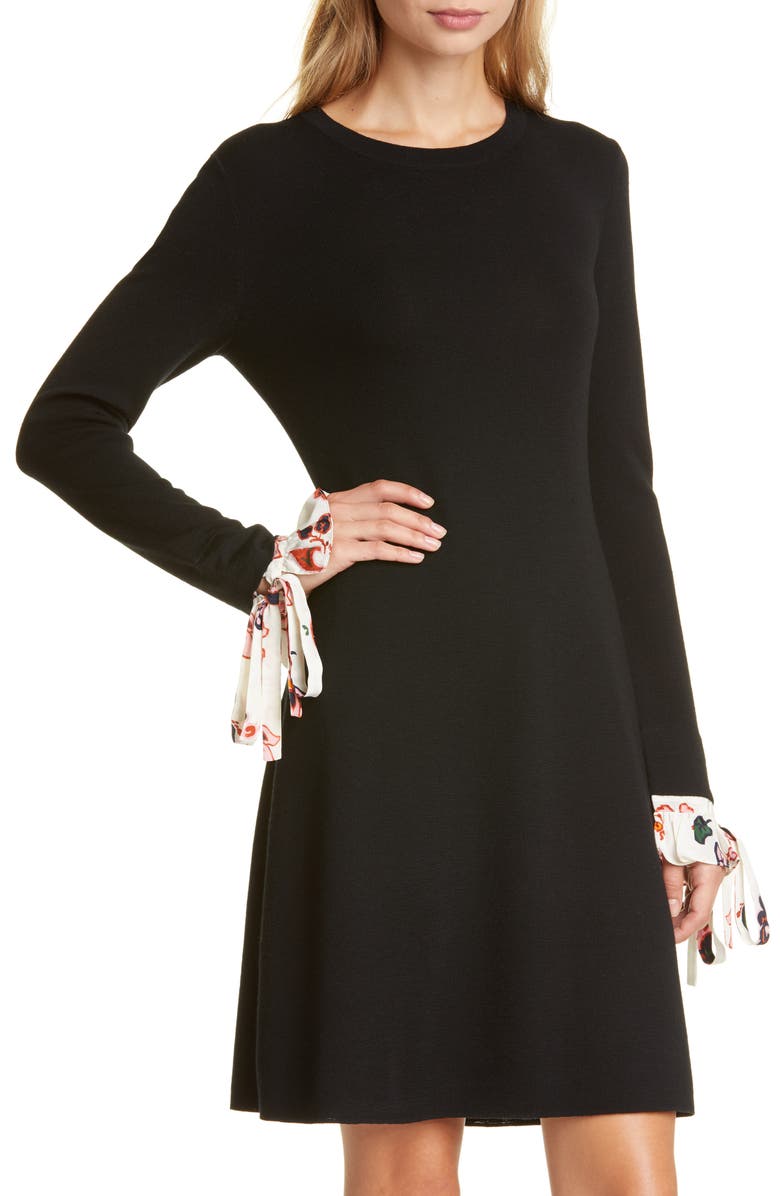 Tory Burch Woven Cuff Long Sleeve Sweater Dress, Alternate, color, 