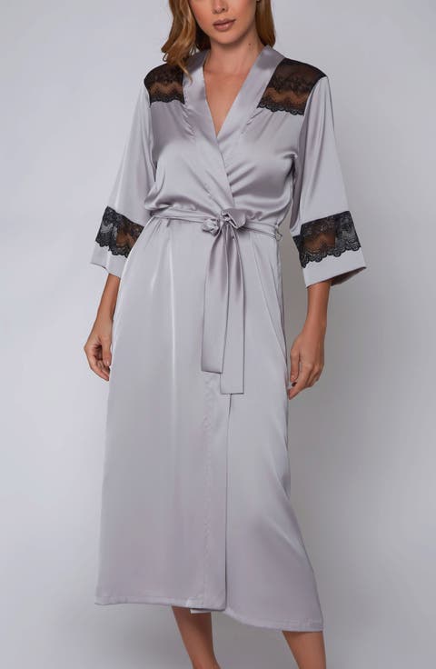Lace Trim Satin Long Robe