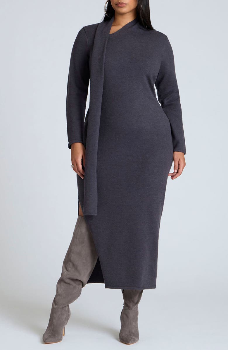 ELOQUII Scarf Long Sleeve Sweater Dress, Main, color,