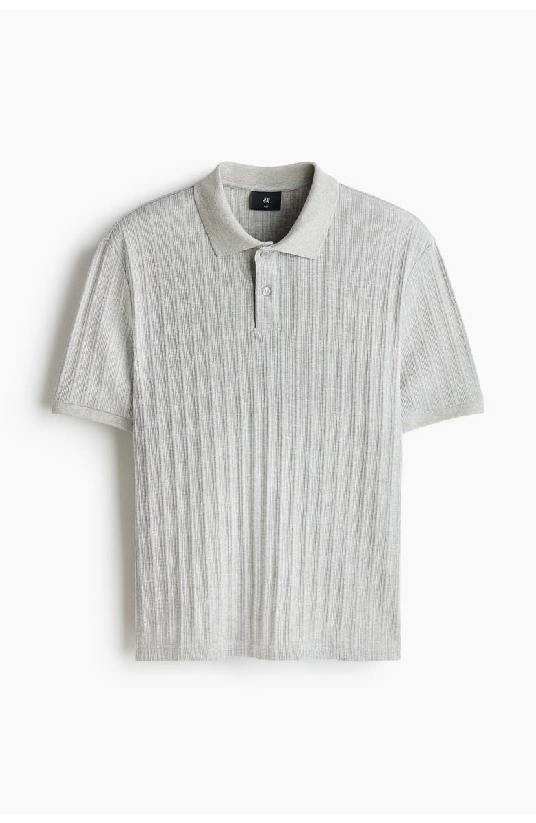 H&M Slim Fit Textured Jersey Polo Shirt, Alternate, color, Light Gray Melange