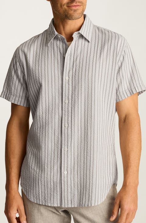 Riviera Slim Fit Stripe Short Sleeve Seersucker Button-Up Shirt