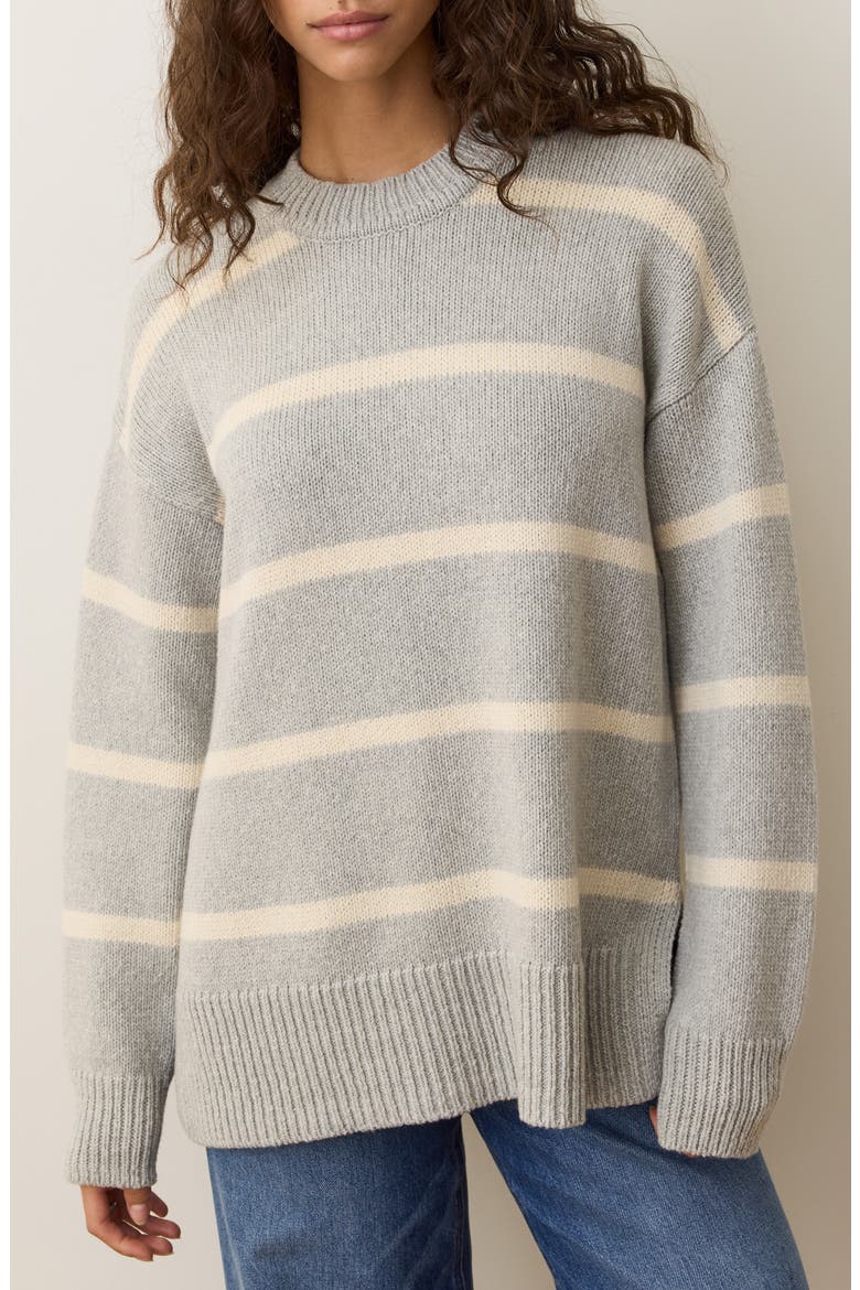 Berkeley Oversize Crewneck Wool Blend Sweater, Main, color, FOG STRIPE