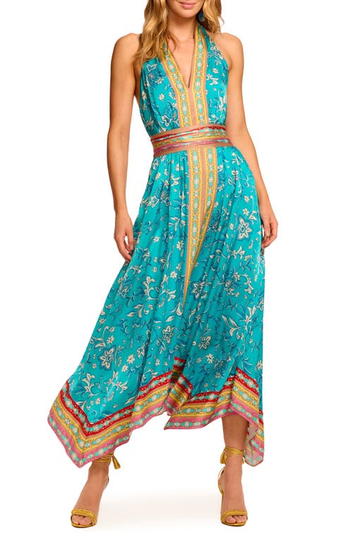 Ramy Brook Georgina Print Halter Neck Handkerchief Hem Dress In Blue