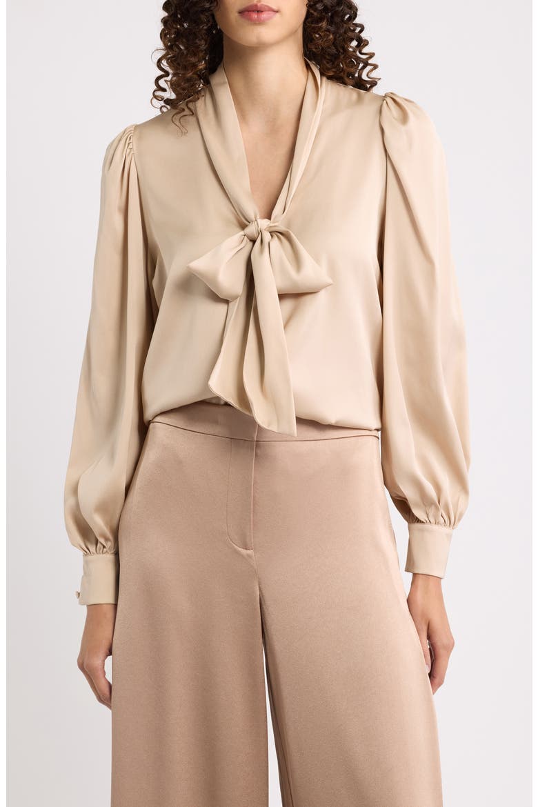 Selena Silk Pussy Bow Blouse, Main, color, ANTIQUE
