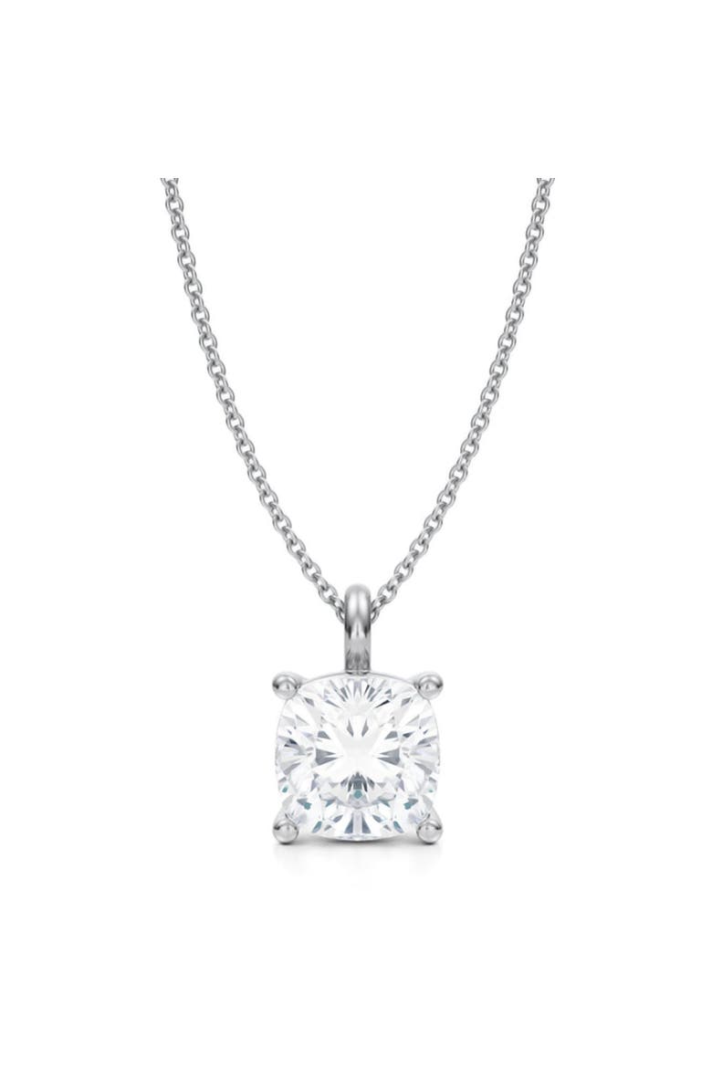 Cushion Solitaire Lab Diamond Pendant Necklace 14K 3.50ct, Main, color, White Gold