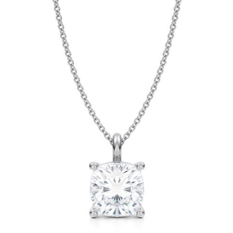 Cushion Solitaire Lab Diamond Pendant Necklace 14K 3.50ct