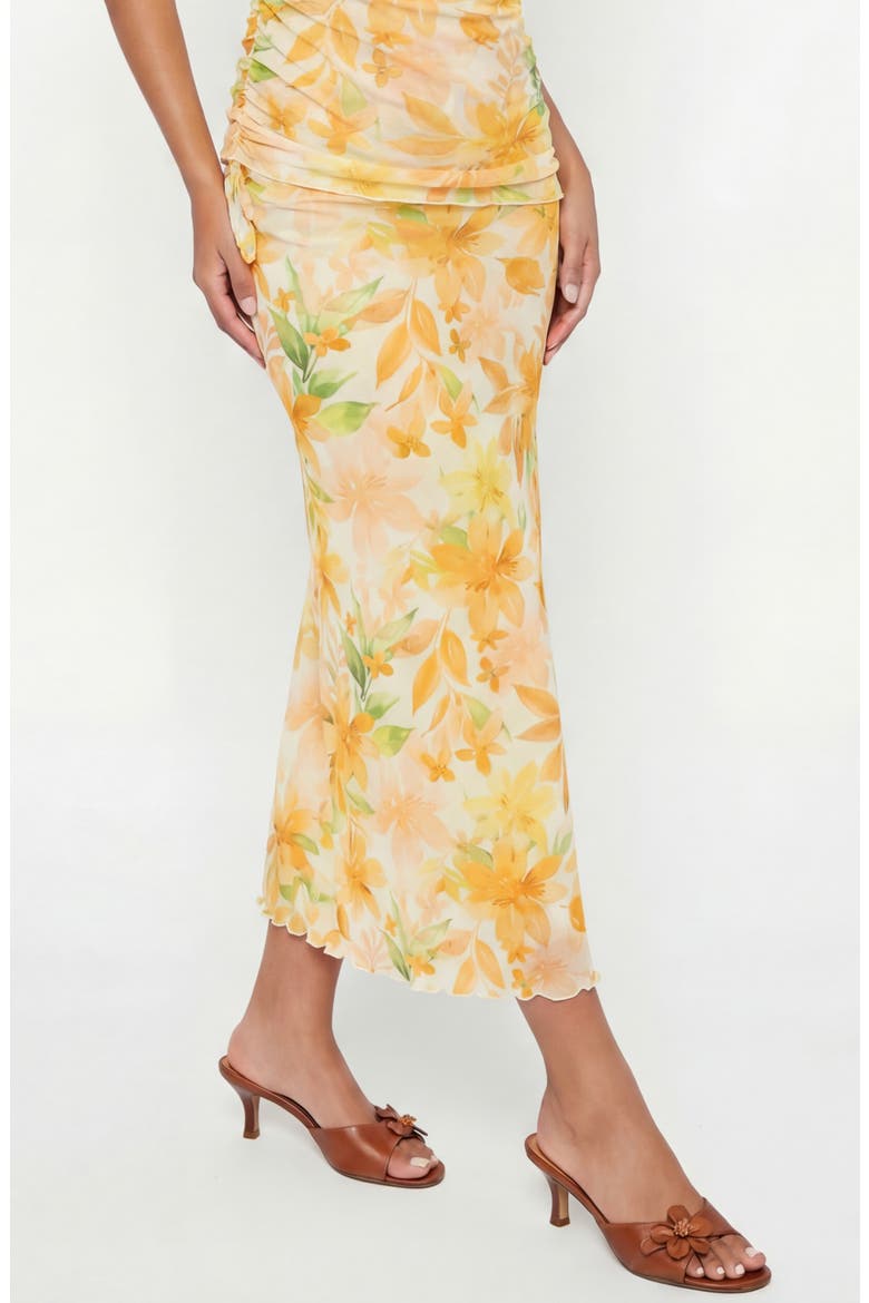 Raya Floral Midi Skirt, Main, color, FLOWER NECTAR
