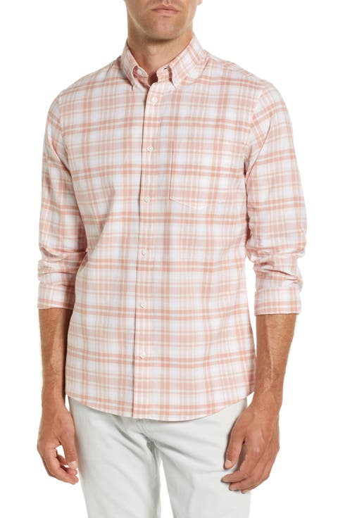 Trim Fit Plaid Stretch Cotton & Linen Button-Up Shirt