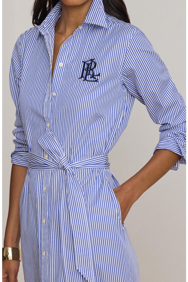 Amity Embroidered Logo Stripe Long Sleeve Cotton Midi Shirtdress, Alternate, color, BLUE/ WHITE