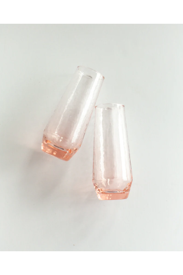 Handblown Hammered Champagne Flutes - Set of 2, Main, color, Blush