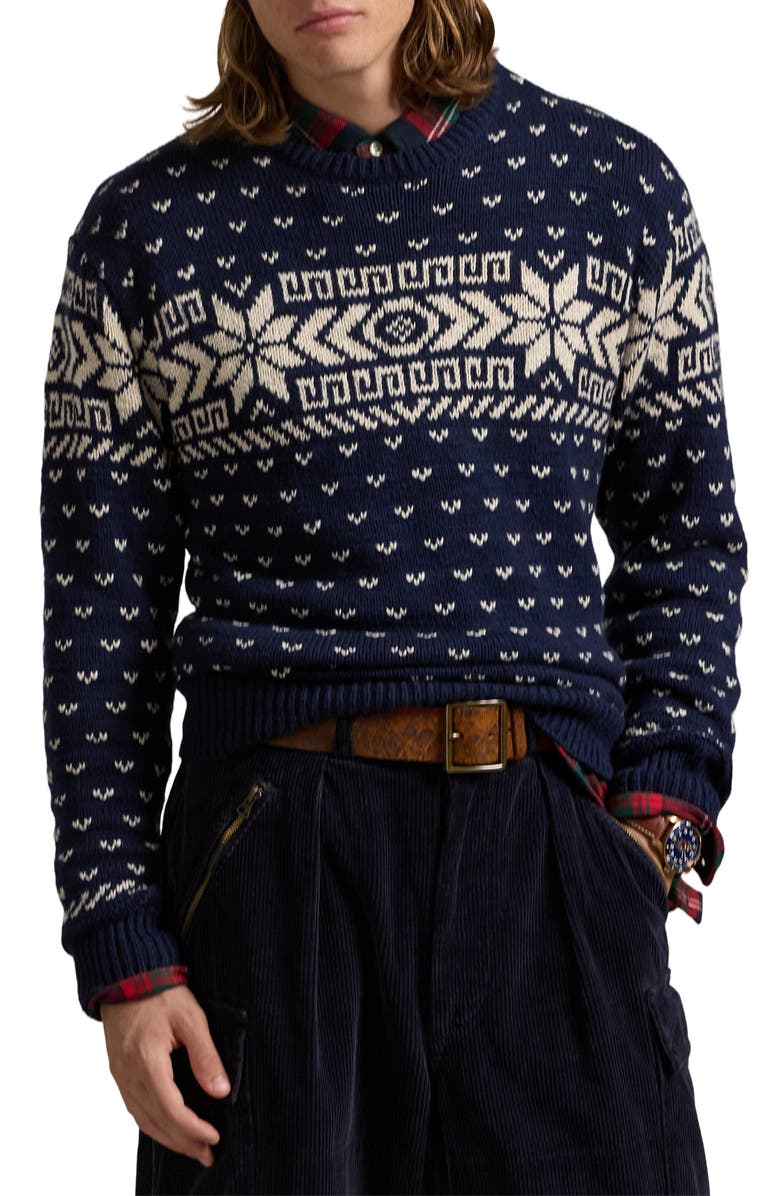 Polo Ralph Lauren Snowflake Cotton & Cashmere Sweater, Main, color, 