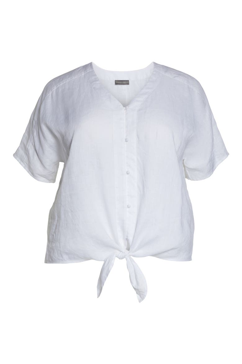 Tie Front Linen Top, Alternate, color, ULTRA WHITE