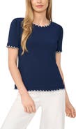 CeCe Scallop Trim Puff Sleeve Knit Top