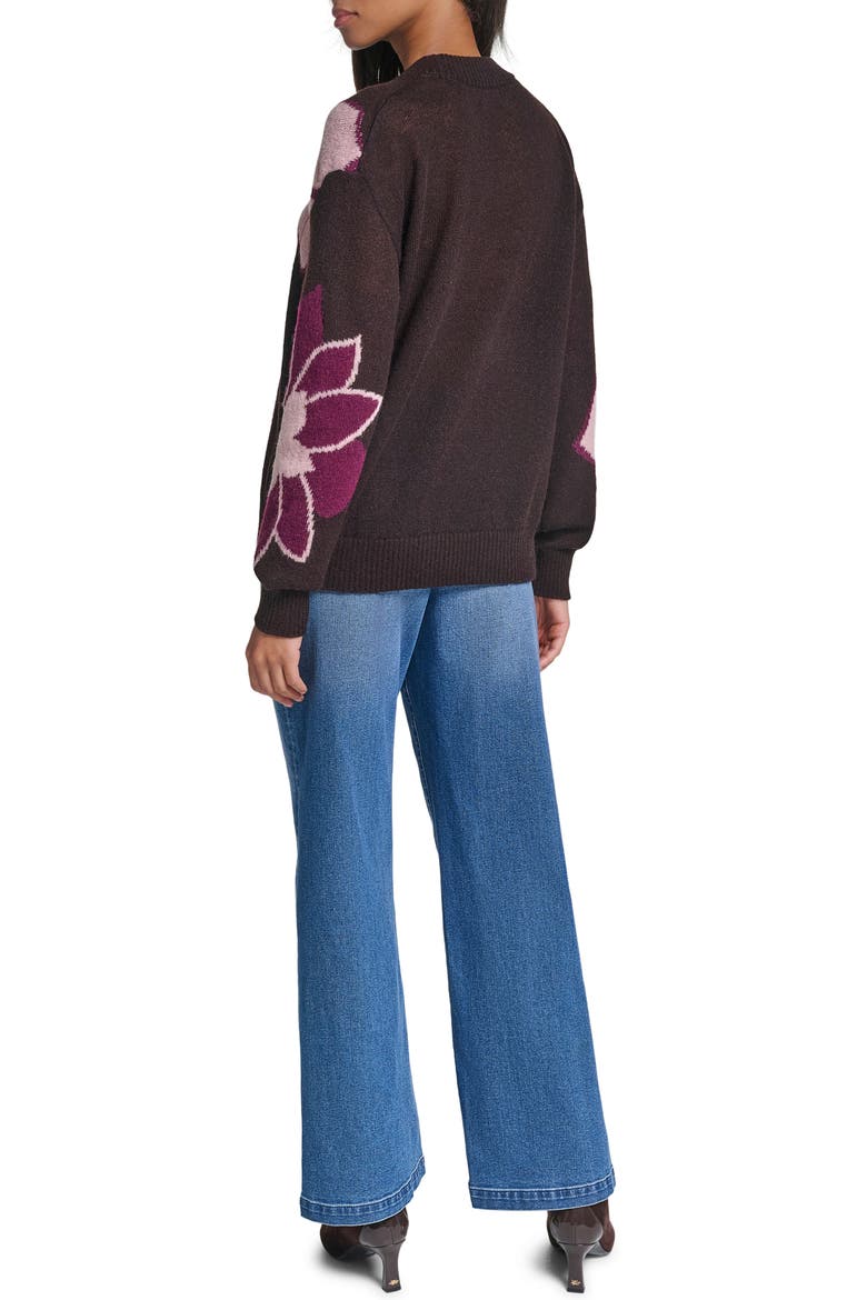 Floral Sequin Crewneck Sweater, Alternate, color, CHOCOLATE