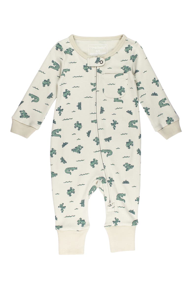 Print Organic Cotton Zip Romper, Main, color, ALLIGATOR