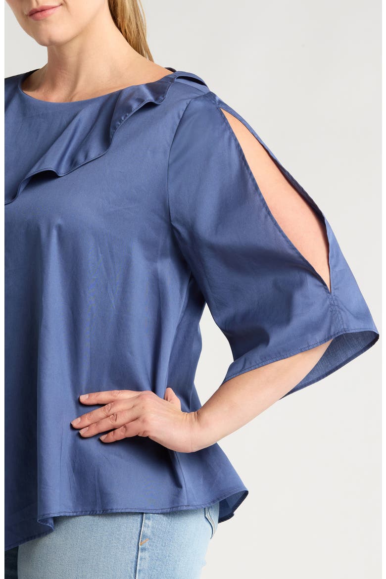 Tatyana Ruffle Asymmetric Cotton Top, Alternate, color, INDIGO BLUE