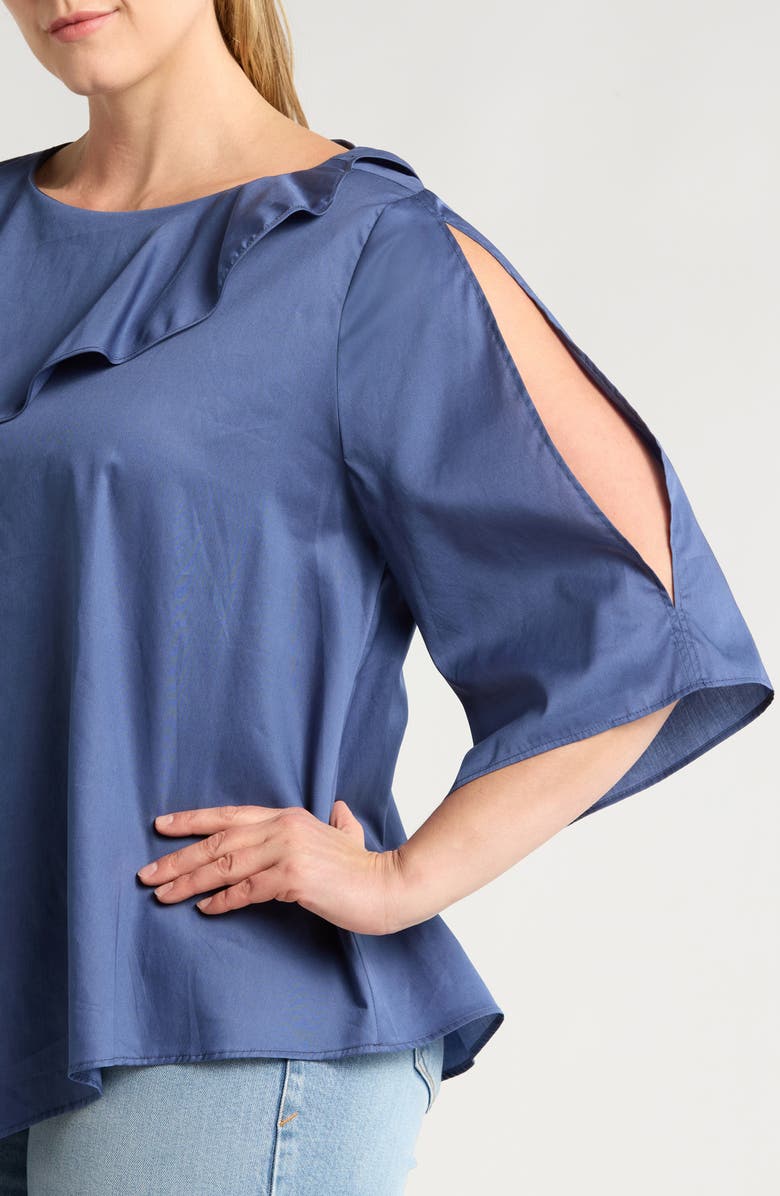 HARSHMAN Tatyana Ruffle Asymmetric Cotton Top, Alternate, color,