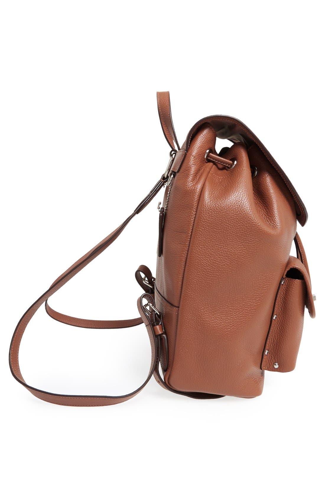 Pebbled Leather Rucksack, Alternate, color, SADDLE/ SILVER