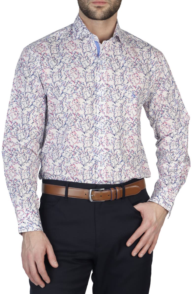TailorByrd Floral Poplin Stretch Shirt, Main, color, White Dove