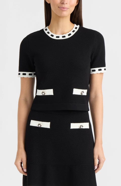 Contrast Trim Short Sleeved Sweater
