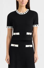 Ellen Tracy Contrast Trim Short Sleeved Sweater
