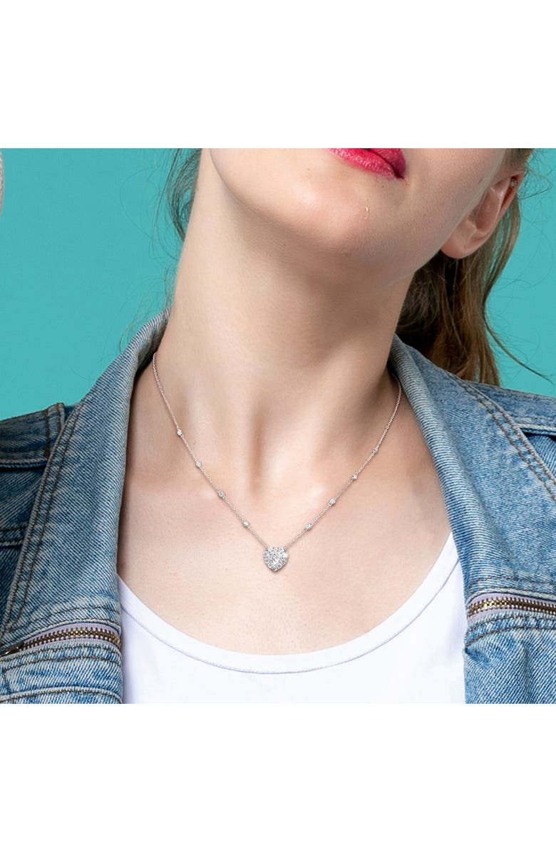 DELMAR Sterling Silver Lab Grown Moissanite Heart Halo Pendant Necklace, Alternate, color, Silver