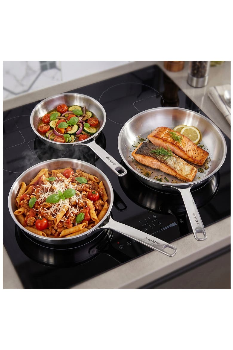 Dina Helix 3-Piece Stainless Steel Frying Pan Set, Alternate, color, SILVER
