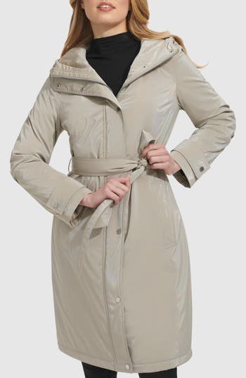 Kenneth Cole New York Sleeker Hooded Raincoat In Gray