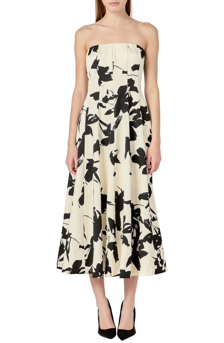 Endless Rose Print Pleated Strapless Midi Dress, Main, color, 
