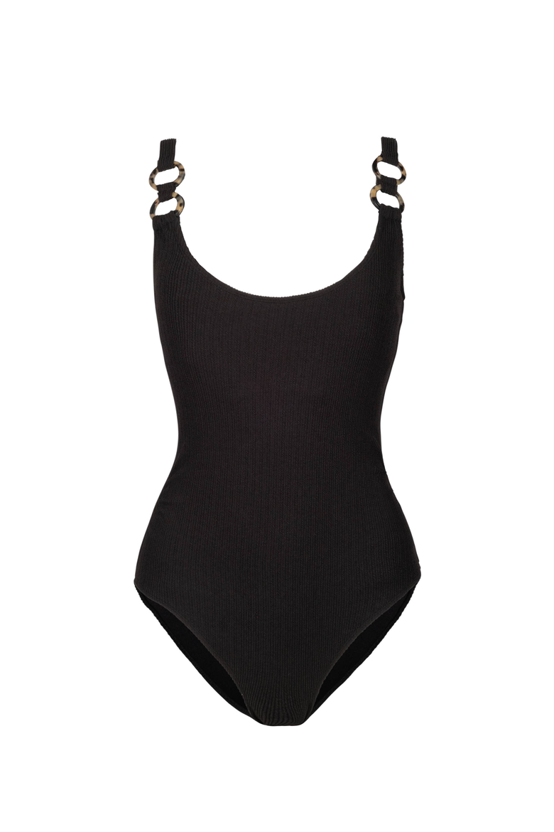 Chloe Tank Ring Trim One-Piece Swimsuit, Main, color, Black Texture