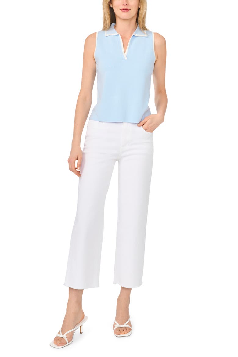 Piped Sleeveless Polo, Alternate, color, DUSTY SKY BLUE