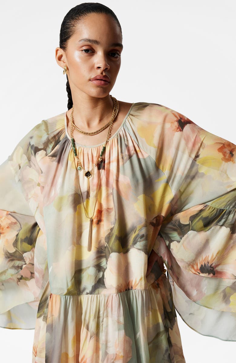 & Other Stories Ruffle Long Sleeve Tiered Maxi Dress, Alternate, color, Mole Dusty Light