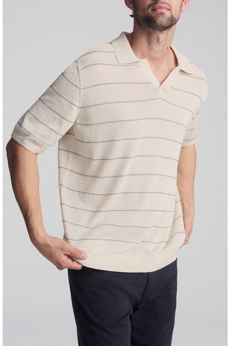 Stripe Short Sleeve Sweater Polo, Main, color, ANTIQUE WHITE