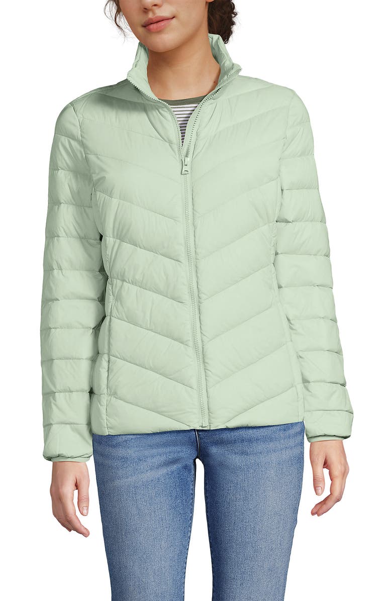 Lands' End Wanderweight Ultralight Packable Chevron Quilted Down Jacket, Main, color, Lily Pond