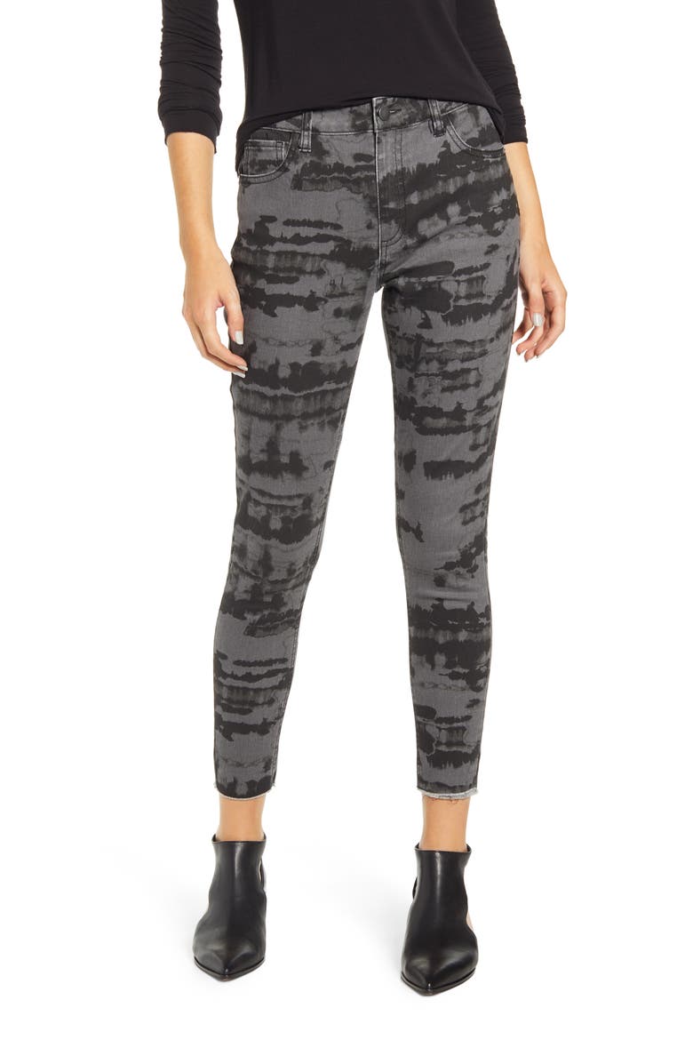 Tie Dye Fray Hem Skinny Jeans, Main, color, GREY TIE DYE