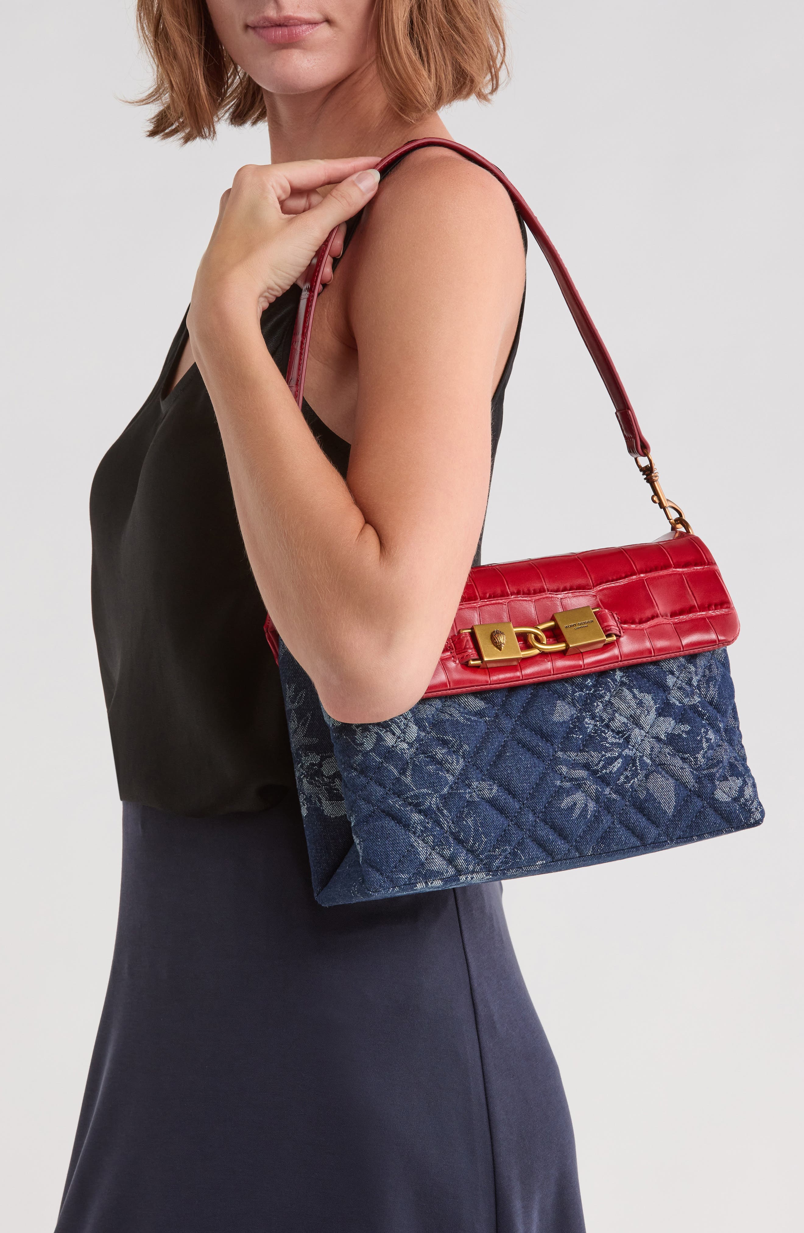 Kingsley Mixed Media Shoulder Bag, Alternate, color, OPEN RED