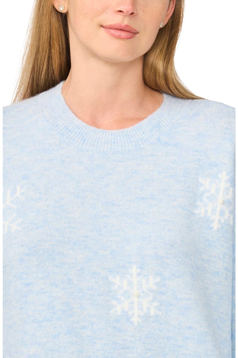 Snowflake Embroidered Crewneck Sweater, Alternate, color, BLUE ICE HEATHER