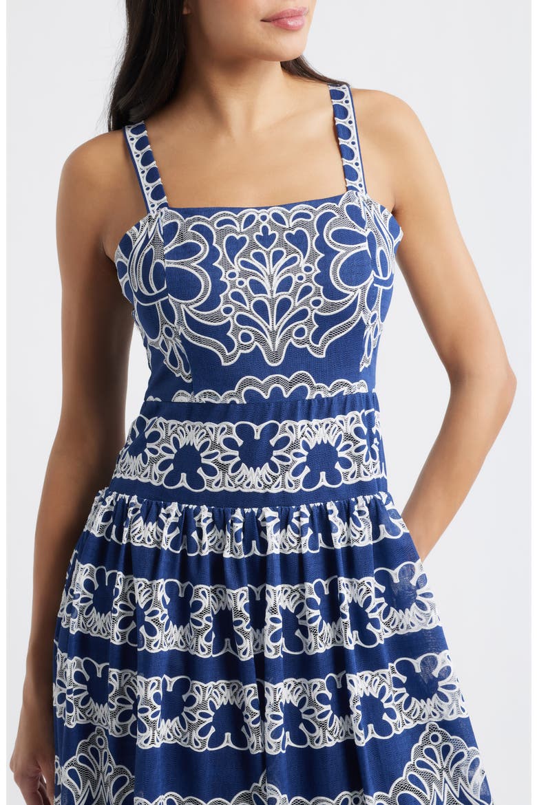 Drop Waist Lace Midi Sundress, Alternate, color, NAVY MULTI