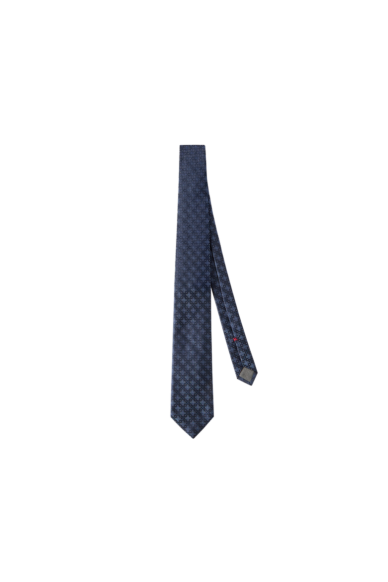 Silk tie with geometric floral pattern, Alternate, color, Navy Blue