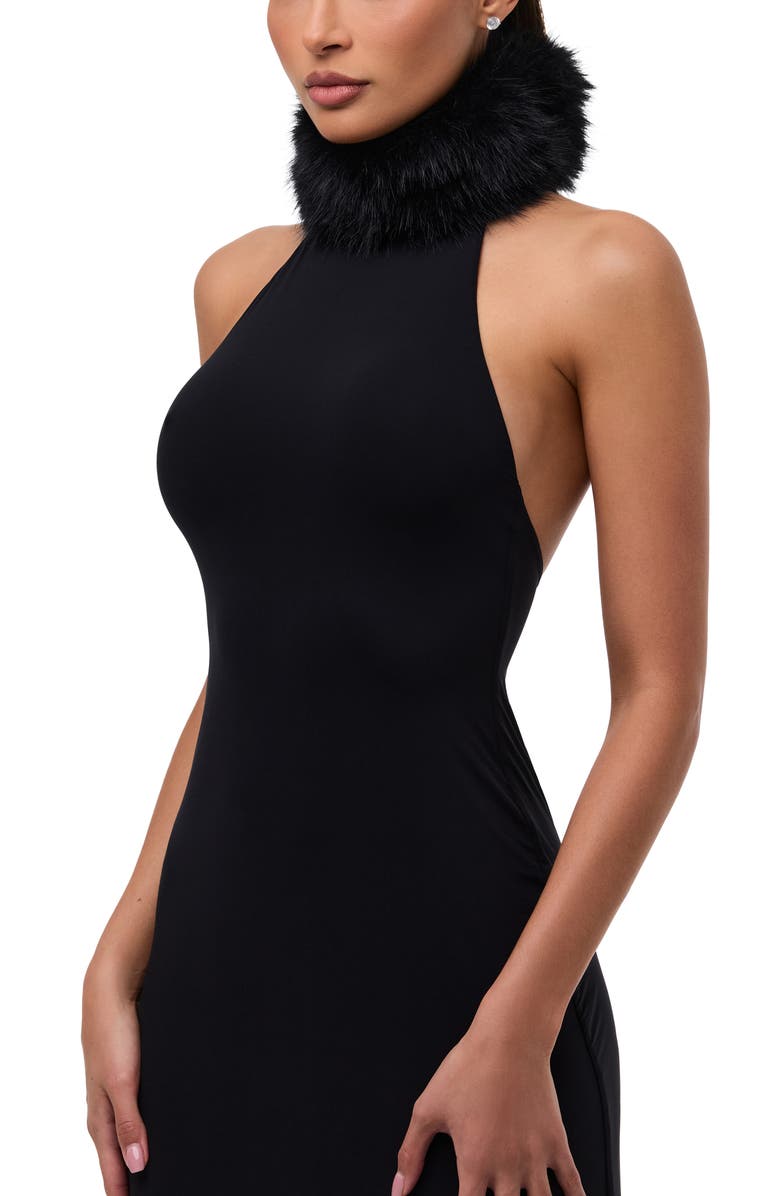 Naked Wardrobe Halter Dress with Removable Faux Fur Collar, Alternate, color, Black