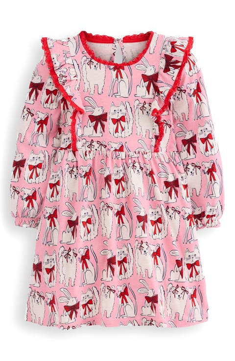 Kids' Pets Print Ruffle Long Sleeve Cotton Jersey Dress (Toddler, Little Kid & Big Kid)