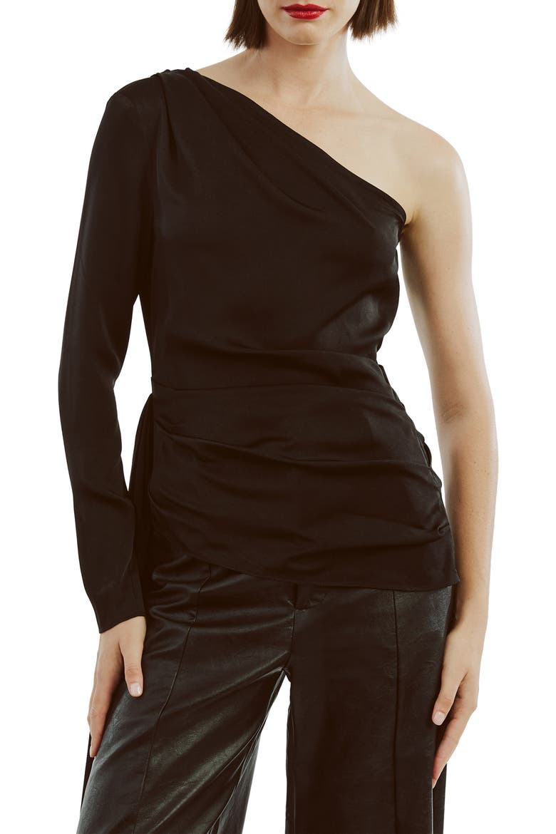 Elisabetta One-Shoulder Satin Top, Main, color, BLACK