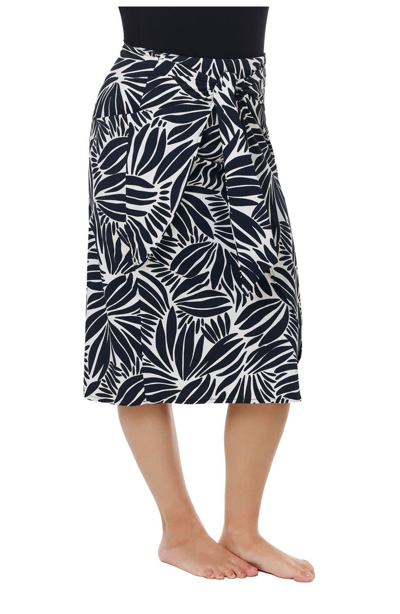 Gottex Modest Modest Faux Wrap Swim Skirt with Tie, Alternate, color, Black-White