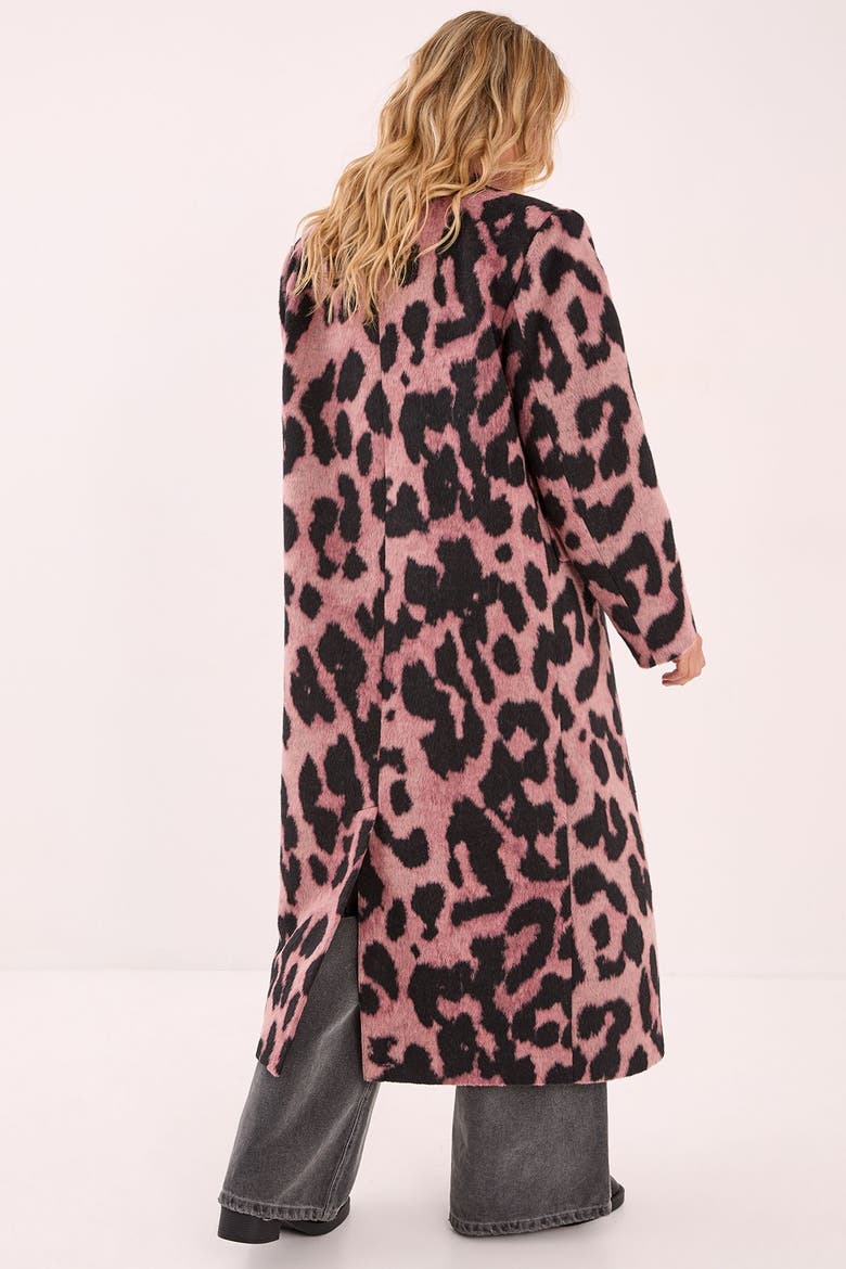 Leopard Wool Blend Tailored Coat, Alternate, color, Pink