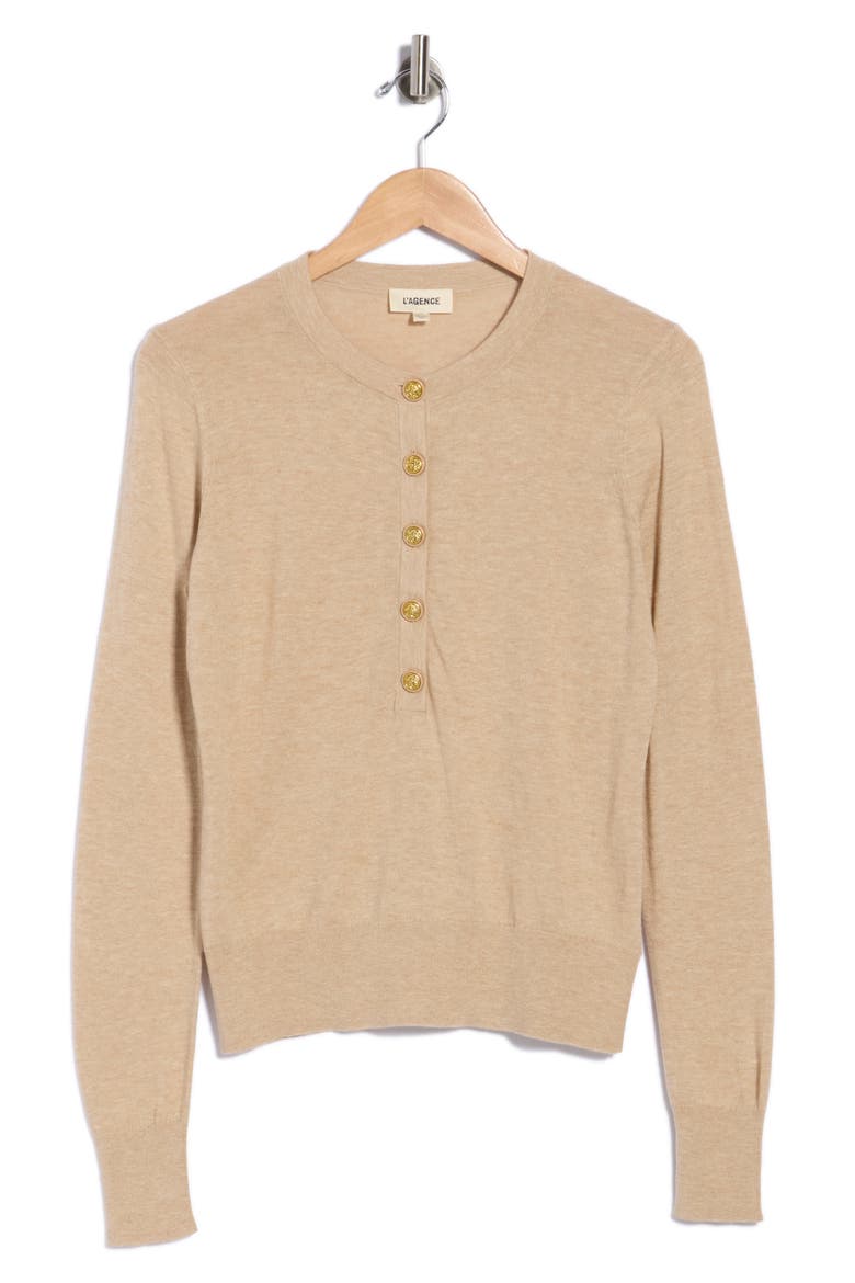 Ronda Henley Pullover Sweater, Alternate, color, CREMA/ GOLD LION