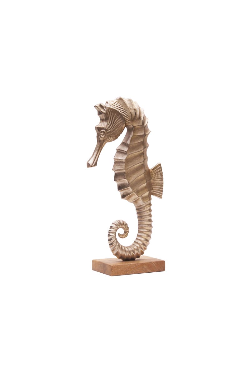 Metal Solid Sea Horse Decorative Figurine, Main, color, Gold