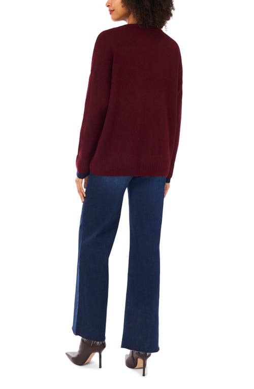 Halogen ® Tipped Crewneck Sweater In Burgundy