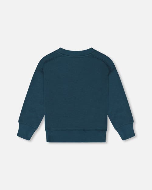 Deux Par Deux Little Boy's Pullover French Terry Graphic Sweatshirt Teal And Peach In Teal And Peach