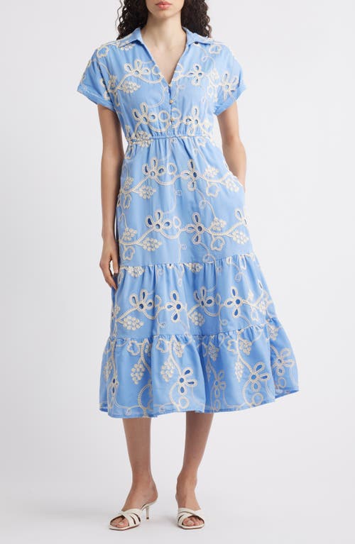 SAM EDELMAN SAM EDELMAN EMBROIDERED TIERED MIDI SHIRTDRESS